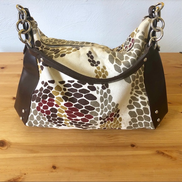 Furla Leather and Canvas Snakeskin Print Hobo Bag - Picture 1 of 7